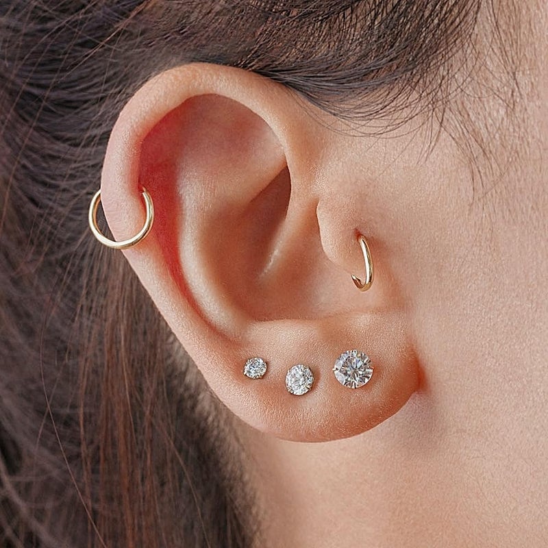 AMASIS Stud Earrings for Women Men, Hypoallergenic Women's 14K Gold Plated 316L Stainless Steel CZ Studs Earrings Simulated Diamond Round Cubic Zirconia Ear Stud Set - Image 5